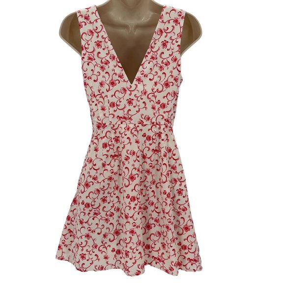 Forever 21 Womens Cream Red Floral Print Sleeveless Fit & Flare Dress Size XS - Picture 4 of 8